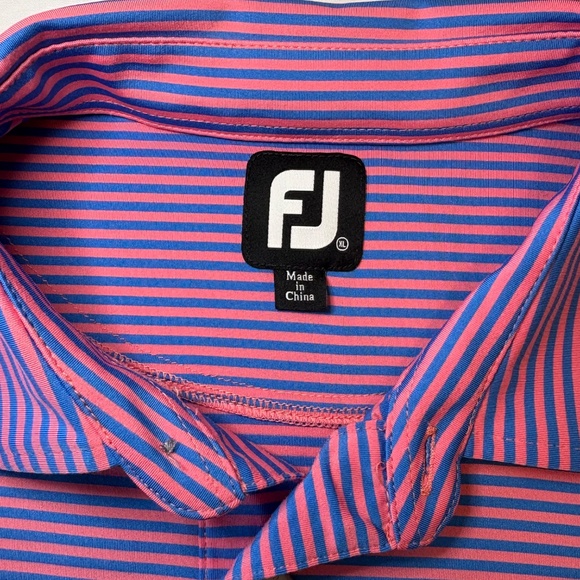 FootJoy Golf Shirt Short Sleeve Striped Blue‎ Pink Embroidered Crest Size XL - Picture 6 of 7
